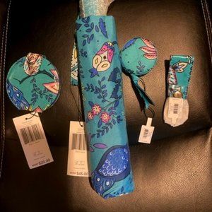 Vera Bradley Peacock Garden NWT Umbrella, Key Chain. Mirror & Tape Measure